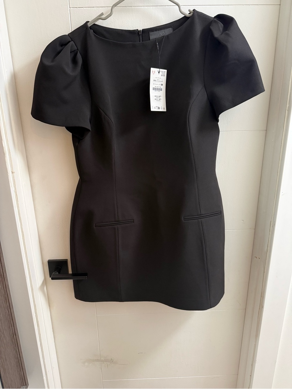 Zara Black Puff-Sleeve Mini Dress